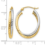 14k Two-tone Diamond-cut Polished Oval Hoop Earring