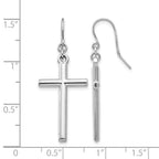 14k White Gold Hollow Polished Cross Dangle French Hook Earrings