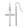 14k White Gold Hollow Polished Cross Dangle French Hook Earrings