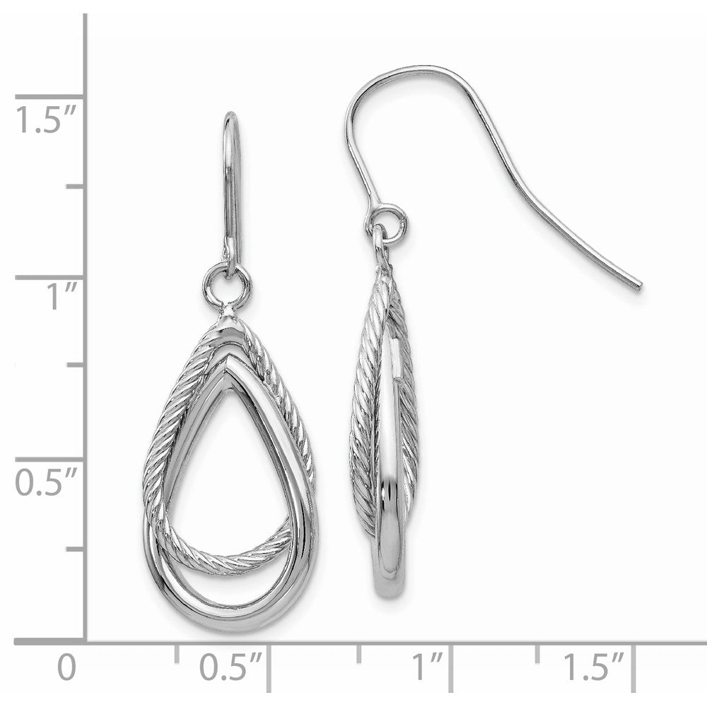 14K White Gold Polished and Textured Teardrop Dangle French Hook Earrings
