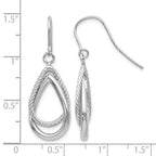 14K White Gold Polished and Textured Teardrop Dangle French Hook Earrings