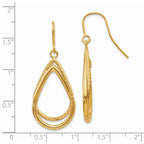 14K Polished and Textured Teardrop Dangle French Hook Earrings