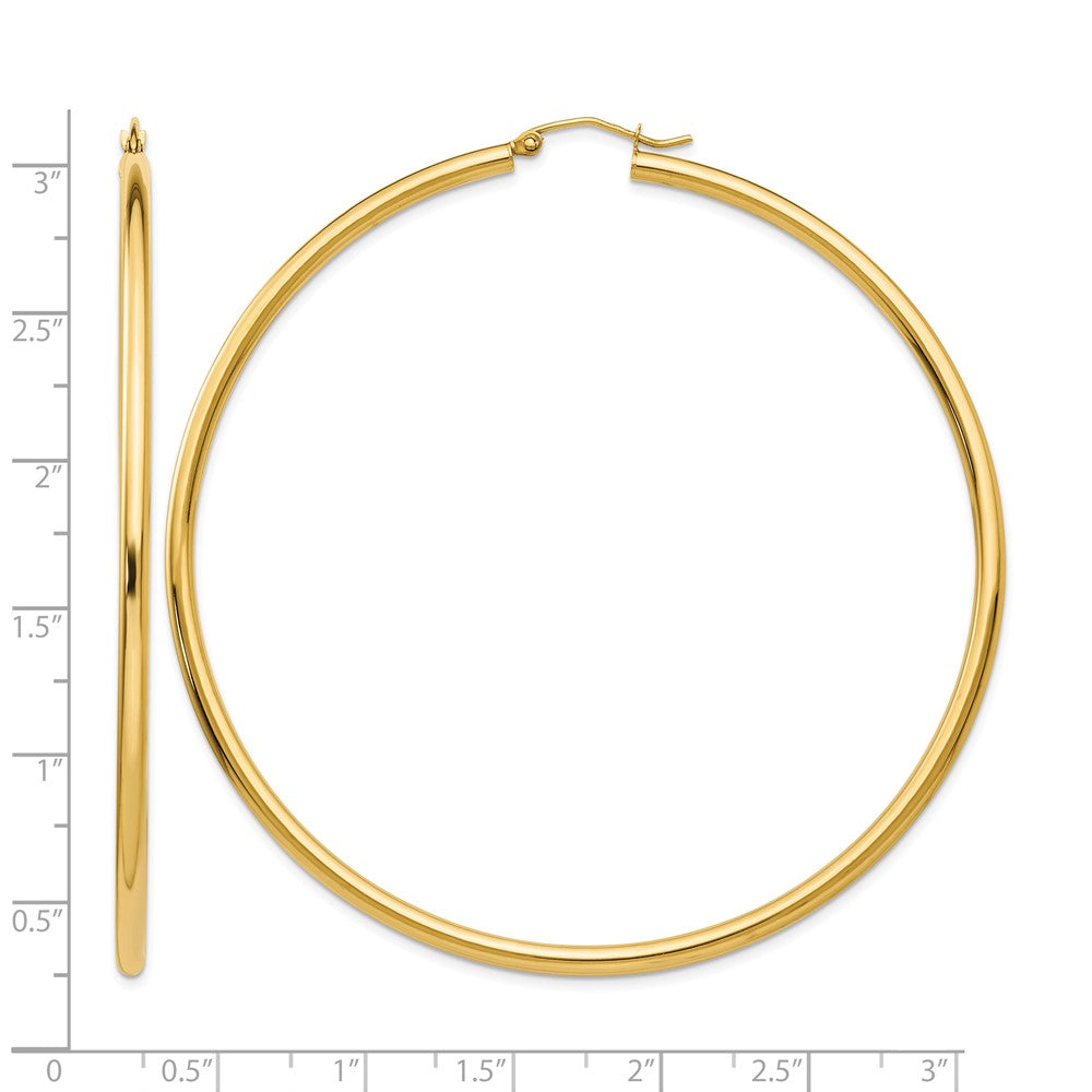 14k 2.25x70mm Polished Round Tube Hoop Earrings