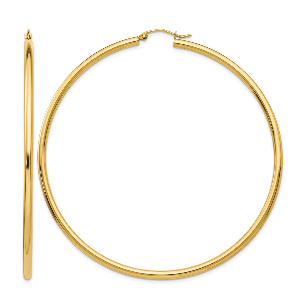 14k 2.25x70mm Polished Round Tube Hoop Earrings