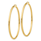 14k 3x70mm Polished Round Tube Hoop Earrings