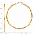 14k 3x70mm Polished Round Tube Hoop Earrings