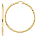 14k 3x70mm Polished Round Tube Hoop Earrings