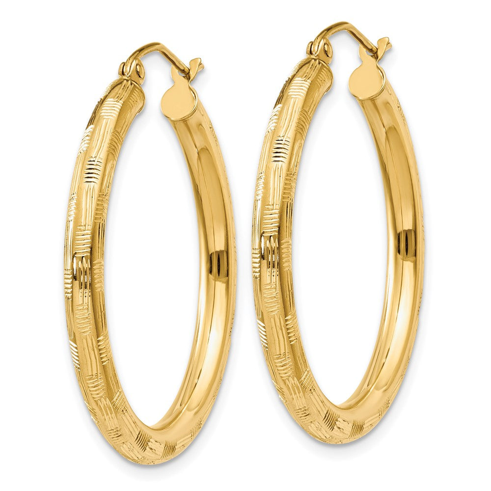 14k 3x30mm Diamond-cut Tube Hoop Earrings