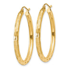 14k 3x35mm Diamond-cut Tube Hoop Earrings
