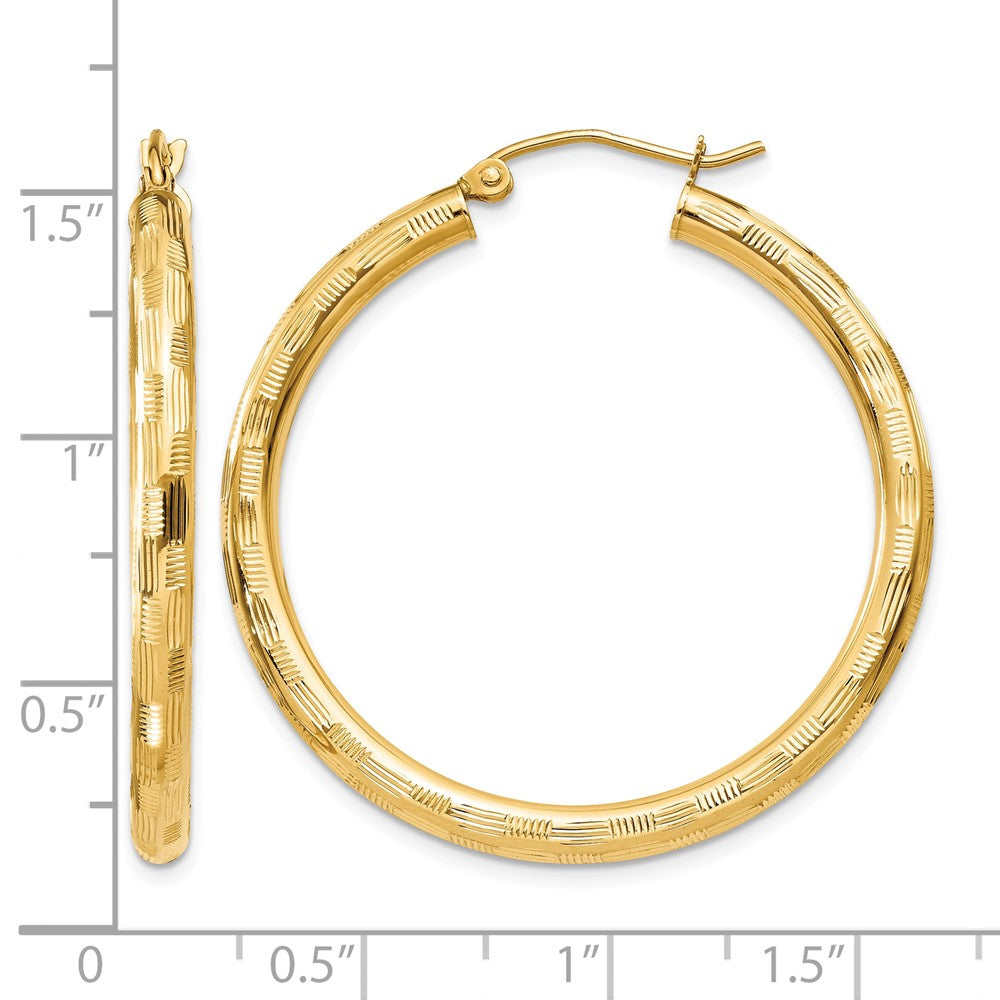 14k 3x35mm Diamond-cut Tube Hoop Earrings