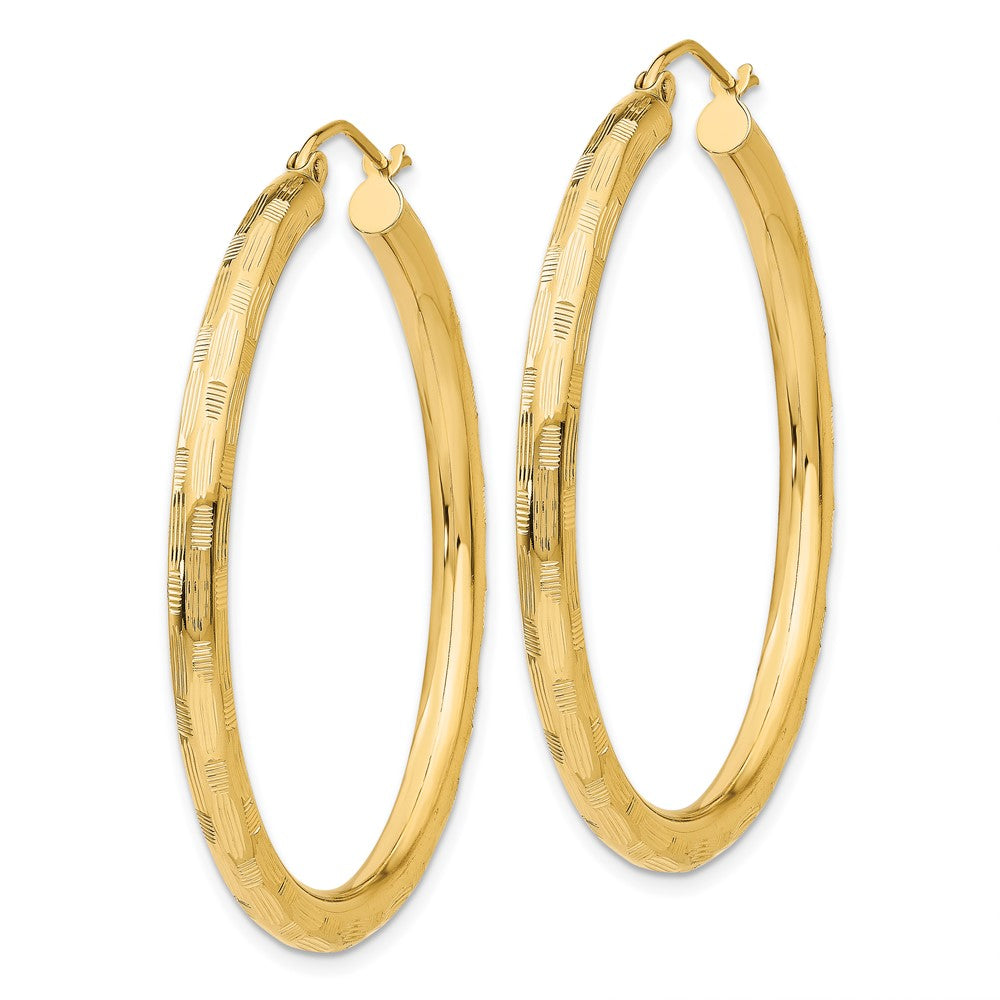 14k 3x40mm Diamond-cut Tube Hoop Earrings