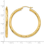 14k 3x40mm Diamond-cut Tube Hoop Earrings
