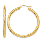14k 3x40mm Diamond-cut Tube Hoop Earrings