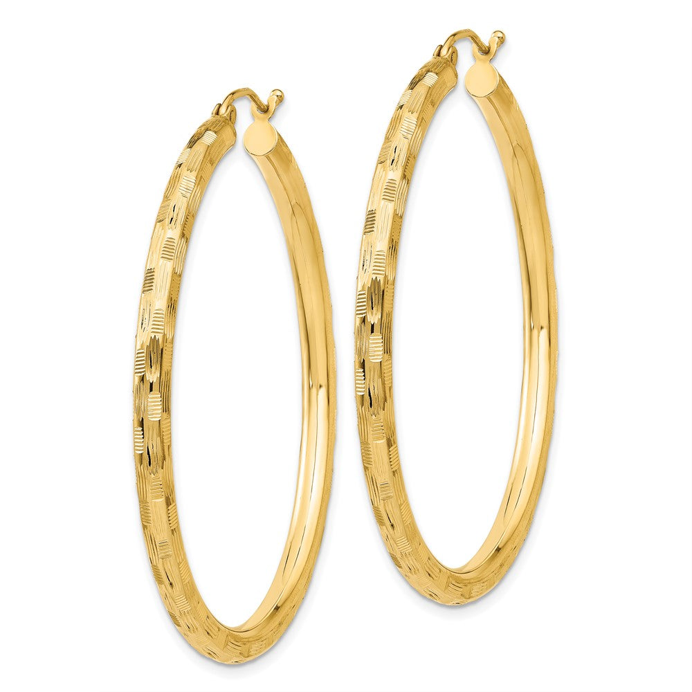14k 3x45mm Diamond-cut Tube Hoop Earrings