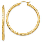 14k 3x45mm Diamond-cut Tube Hoop Earrings