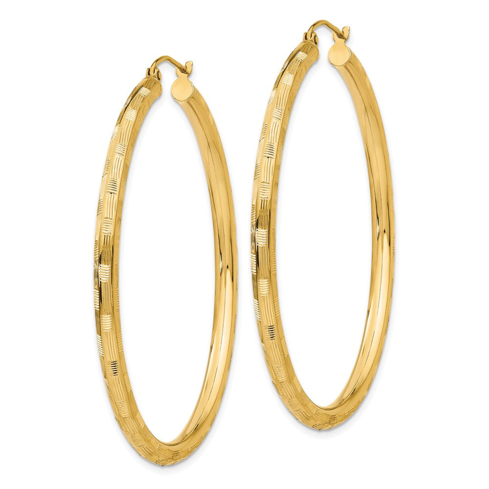 14k 3x50mm Diamond-cut Tube Hoop Earrings
