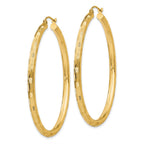 14k 3x50mm Diamond-cut Tube Hoop Earrings