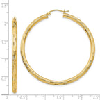 14k 3x50mm Diamond-cut Tube Hoop Earrings