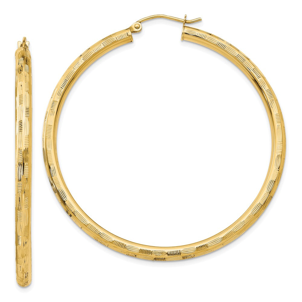 14k 3x50mm Diamond-cut Tube Hoop Earrings
