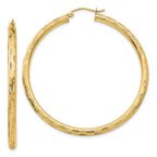 14k 3x50mm Diamond-cut Tube Hoop Earrings