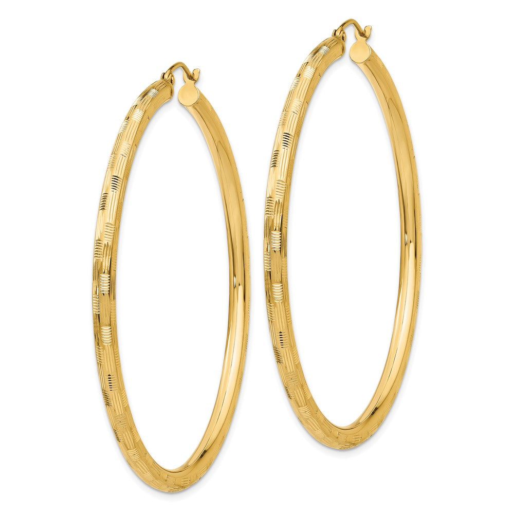 14k 3x55mm Diamond-cut Tube Hoop Earrings