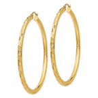14k 3x55mm Diamond-cut Tube Hoop Earrings