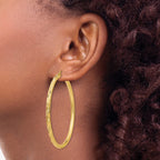 14k 3x55mm Diamond-cut Tube Hoop Earrings