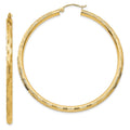 14k 3x55mm Diamond-cut Tube Hoop Earrings