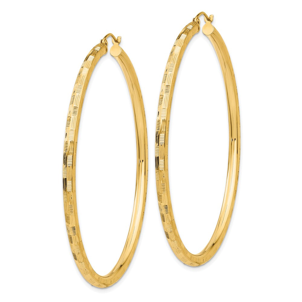 14k 3x60mm Diamond-cut Tube Hoop Earrings