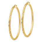 14k 3x60mm Diamond-cut Tube Hoop Earrings