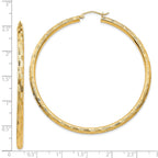 14k 3x60mm Diamond-cut Tube Hoop Earrings