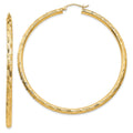 14k 3x60mm Diamond-cut Tube Hoop Earrings