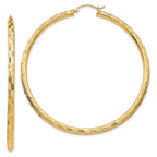 14k 3x60mm Diamond-cut Tube Hoop Earrings