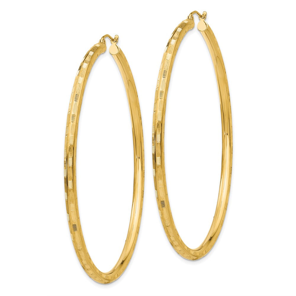 14k 3x65mm Diamond-cut Tube Hoop Earrings