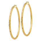 14k 3x65mm Diamond-cut Tube Hoop Earrings