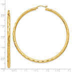 14k 3x65mm Diamond-cut Tube Hoop Earrings