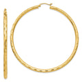 14k 3x65mm Diamond-cut Tube Hoop Earrings