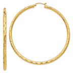 14k 3x65mm Diamond-cut Tube Hoop Earrings