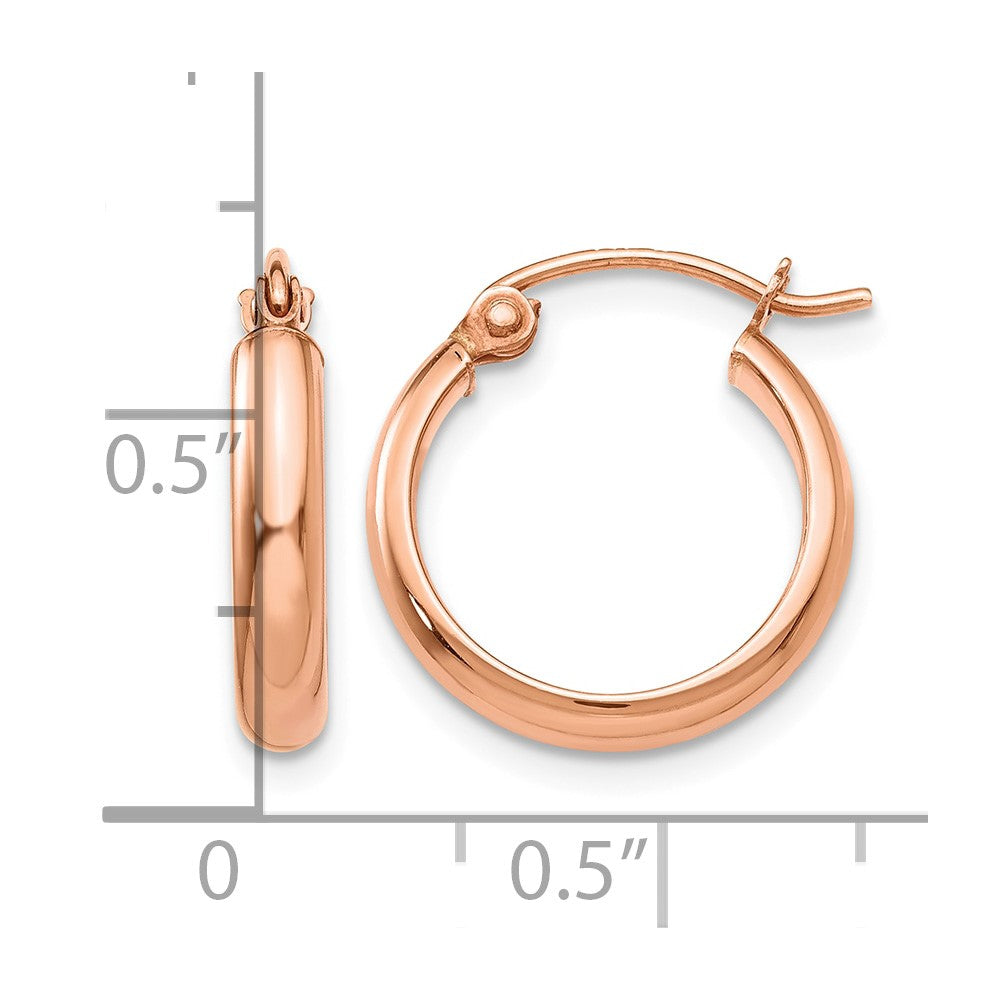 14k Rose Gold 2.75x15mm Polished Tube Hoop Earrings