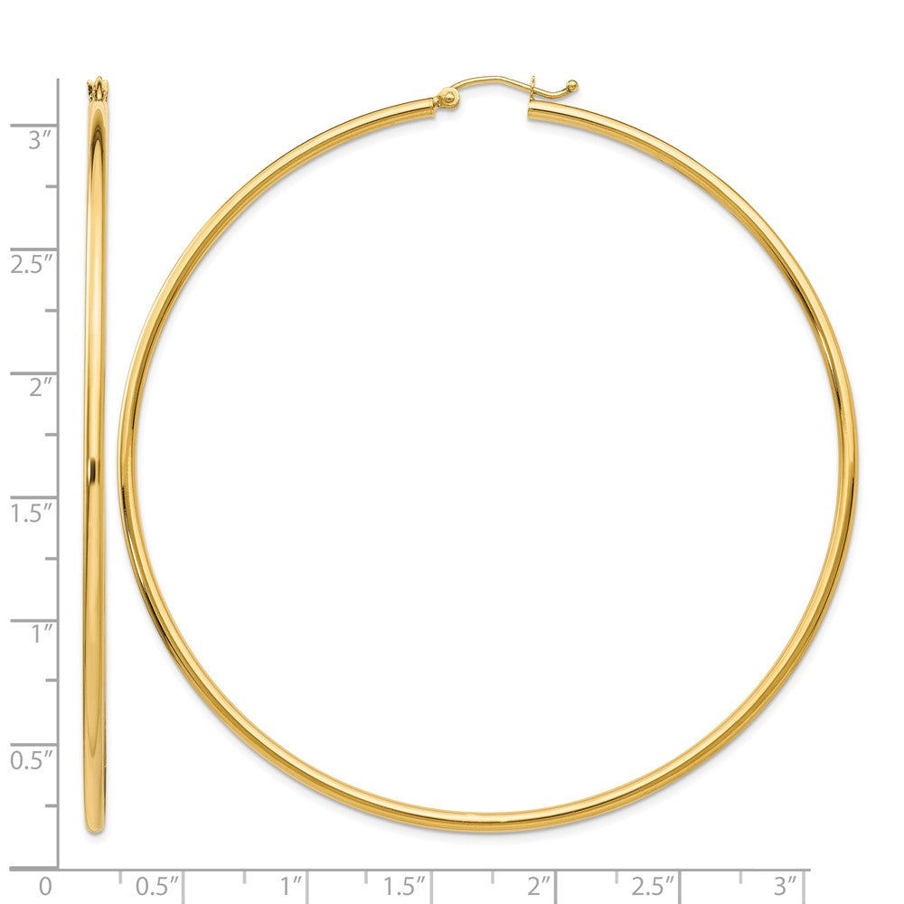 14k 2x75mm Polished Lightweight Round Tube Hoop Earrings
