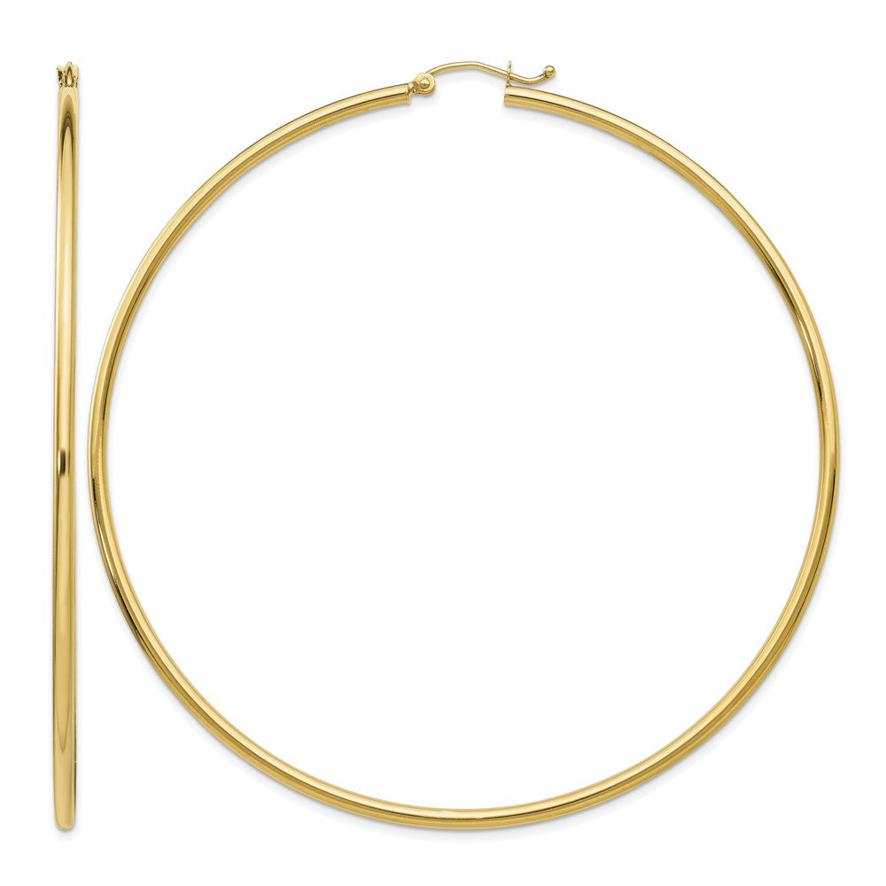 14k 2x75mm Polished Lightweight Round Tube Hoop Earrings