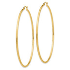 14k 2x70mm Polished Lightweight Round Tube Hoop Earrings
