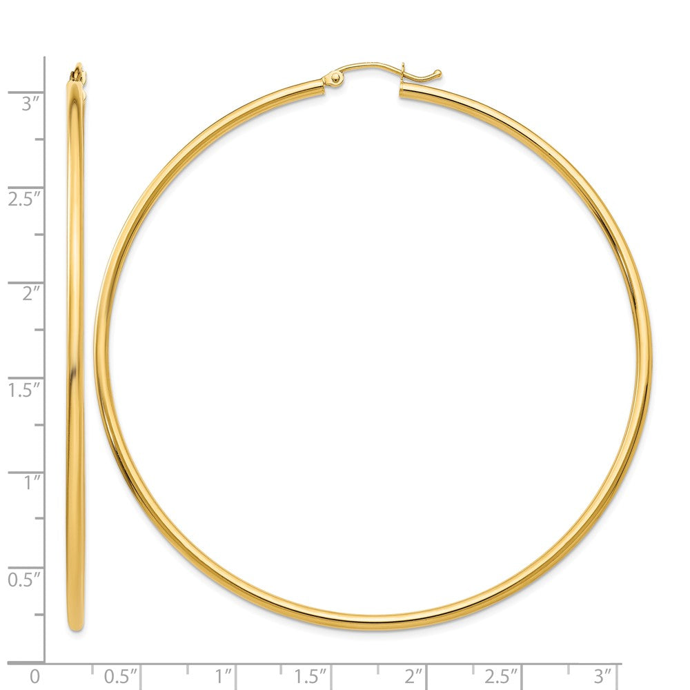 14k 2x70mm Polished Lightweight Round Tube Hoop Earrings