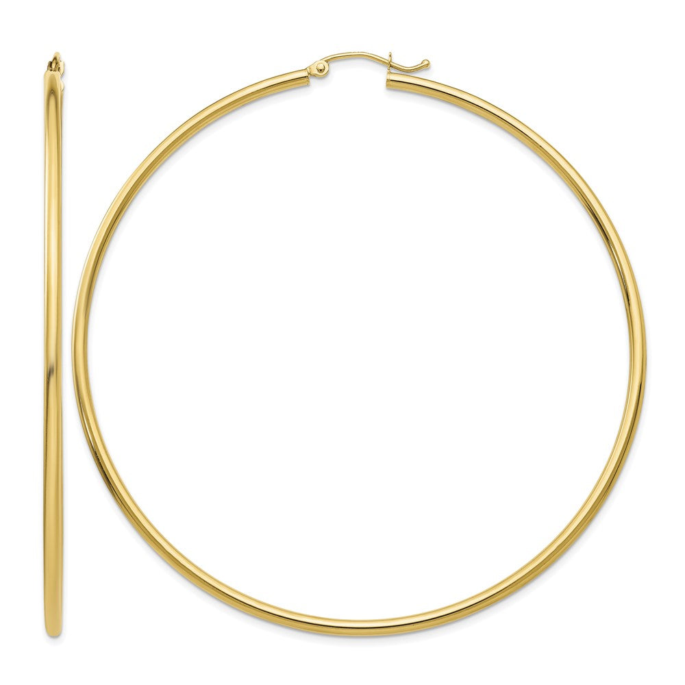 14k 2x70mm Polished Lightweight Round Tube Hoop Earrings