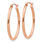 14k Rose Gold 2x30mm Polished Oval Tube Hoop Earrings