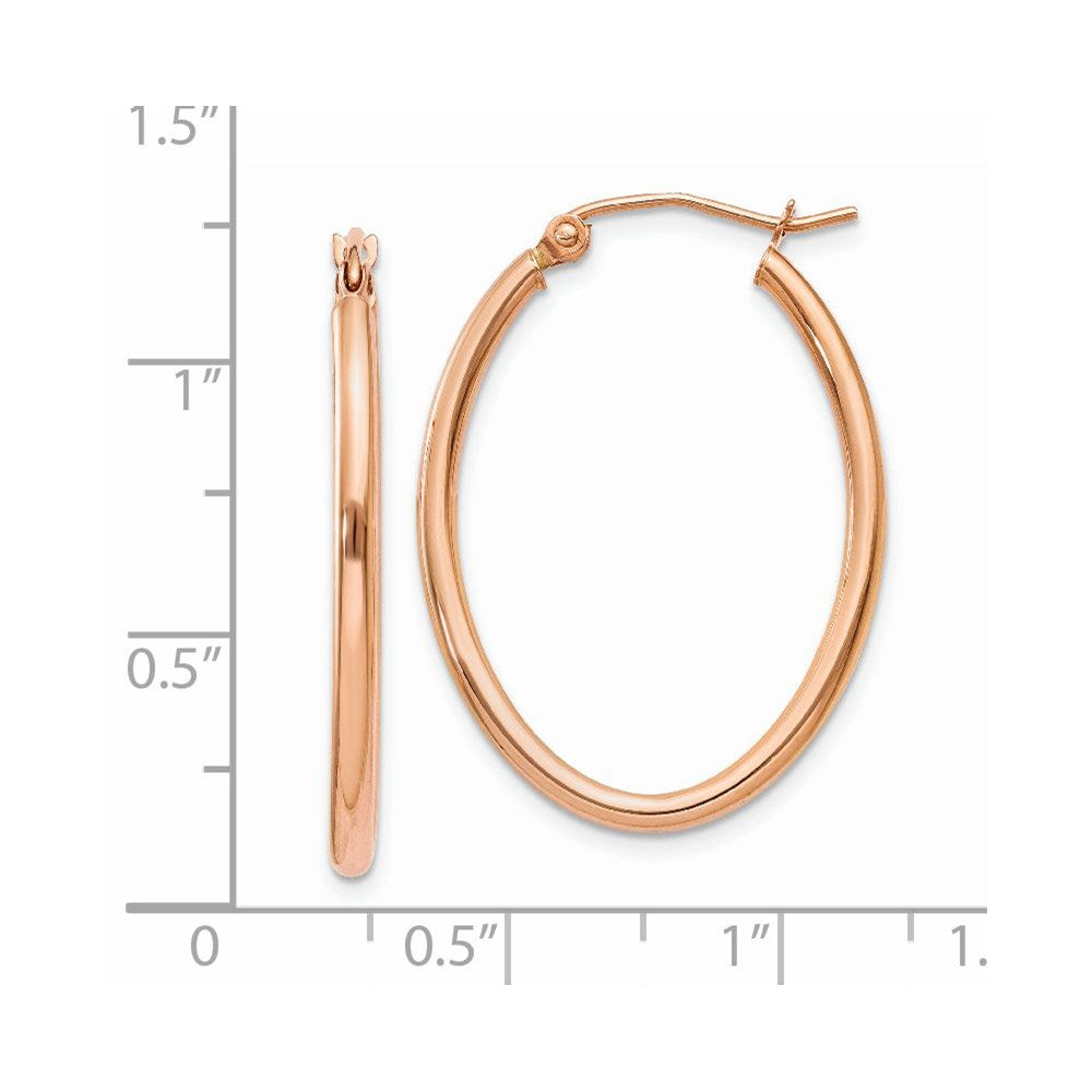 14k Rose Gold 2x30mm Polished Oval Tube Hoop Earrings
