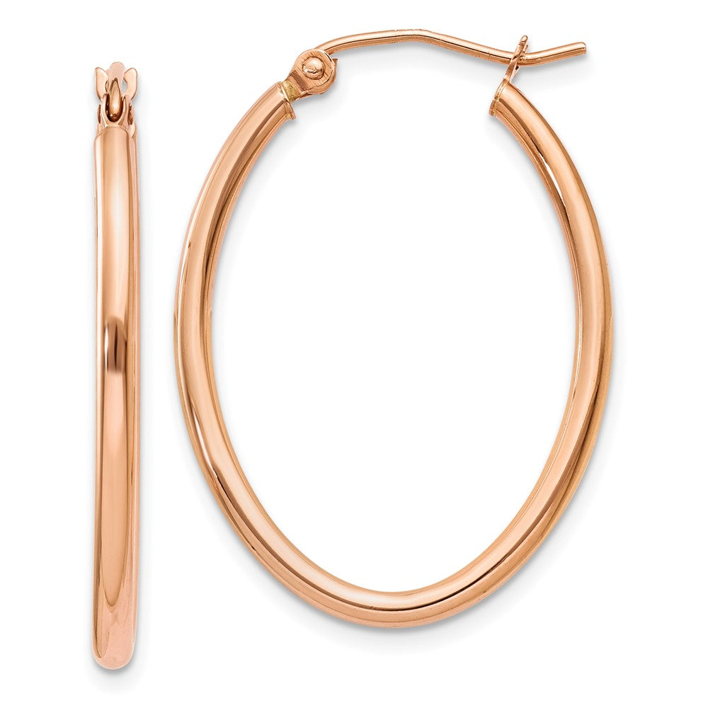 14k Rose Gold 2x30mm Polished Oval Tube Hoop Earrings