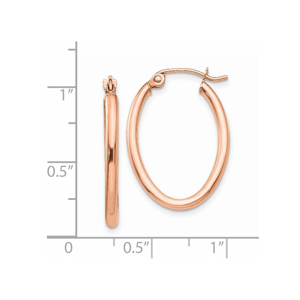 14k Rose Gold 2x24mm Polished Oval Tube Hoop Earrings