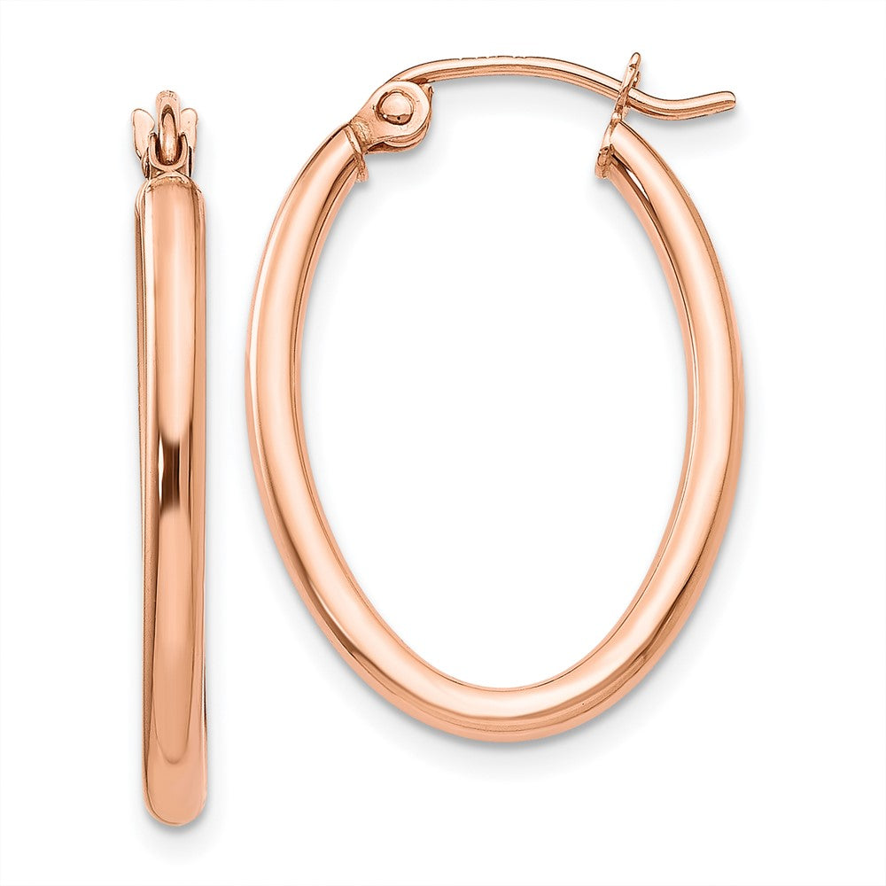 14k Rose Gold 2x24mm Polished Oval Tube Hoop Earrings