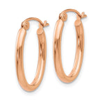 14k Rose Gold 2x19mm Polished Oval Tube Hoop Earrings